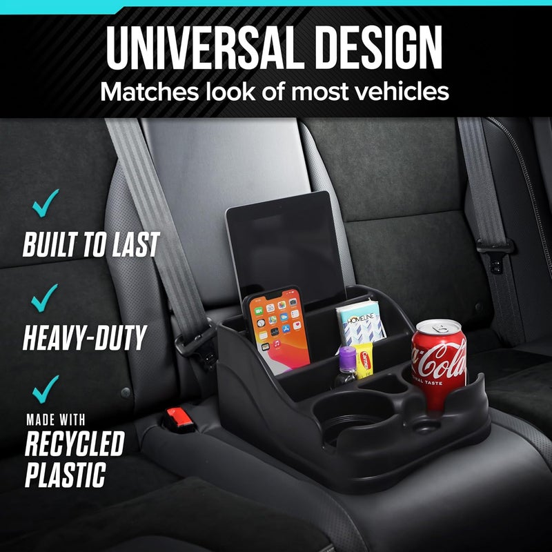Moblorg Small Center Console for Cars, Trucks, Minivans, SUVs, Vehicle Organizer, Cup Holders, Recycled Plastic, Made in USA (Black) - Image 2